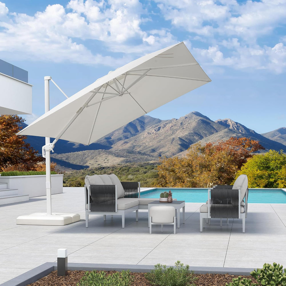 PURPLE LEAF Cantilever Patio Umbrella 10' X 10' White Aluminum Frame,...