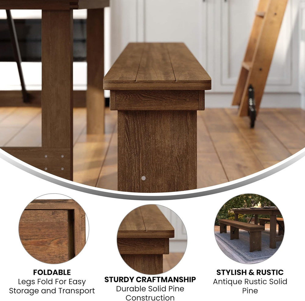 Flash Furniture Hercules 96x12 Folding Bench with Legs, Rustic