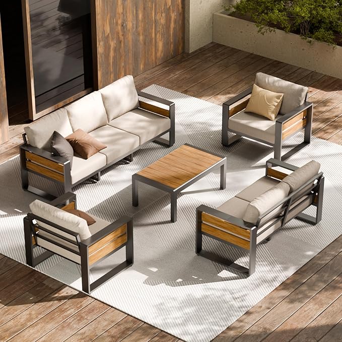ZANDOR Aluminum Outdoor Patio Furniture - 2 Pcs Armchairs and Coffee Table, A...