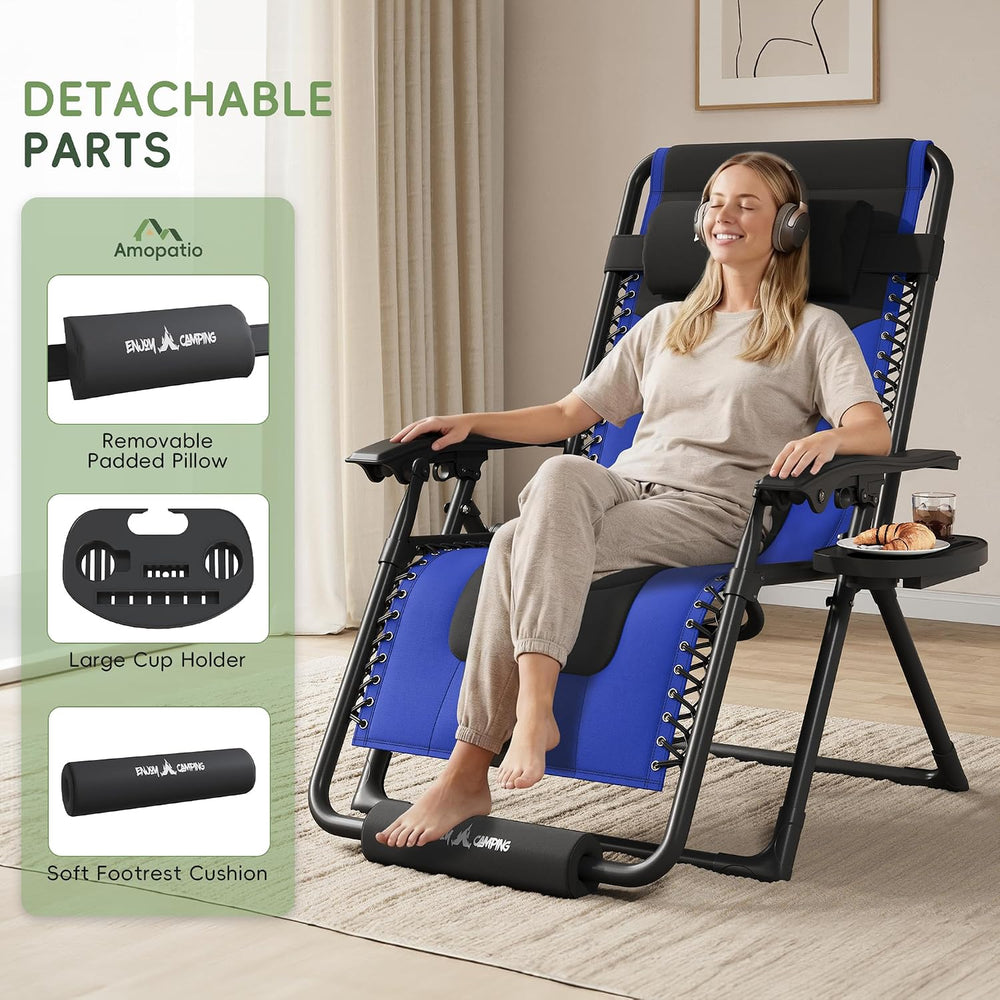 Amopatio XL Padded Zero Gravity Chairs Foldable Zero Gravity Lounge Chair Out...