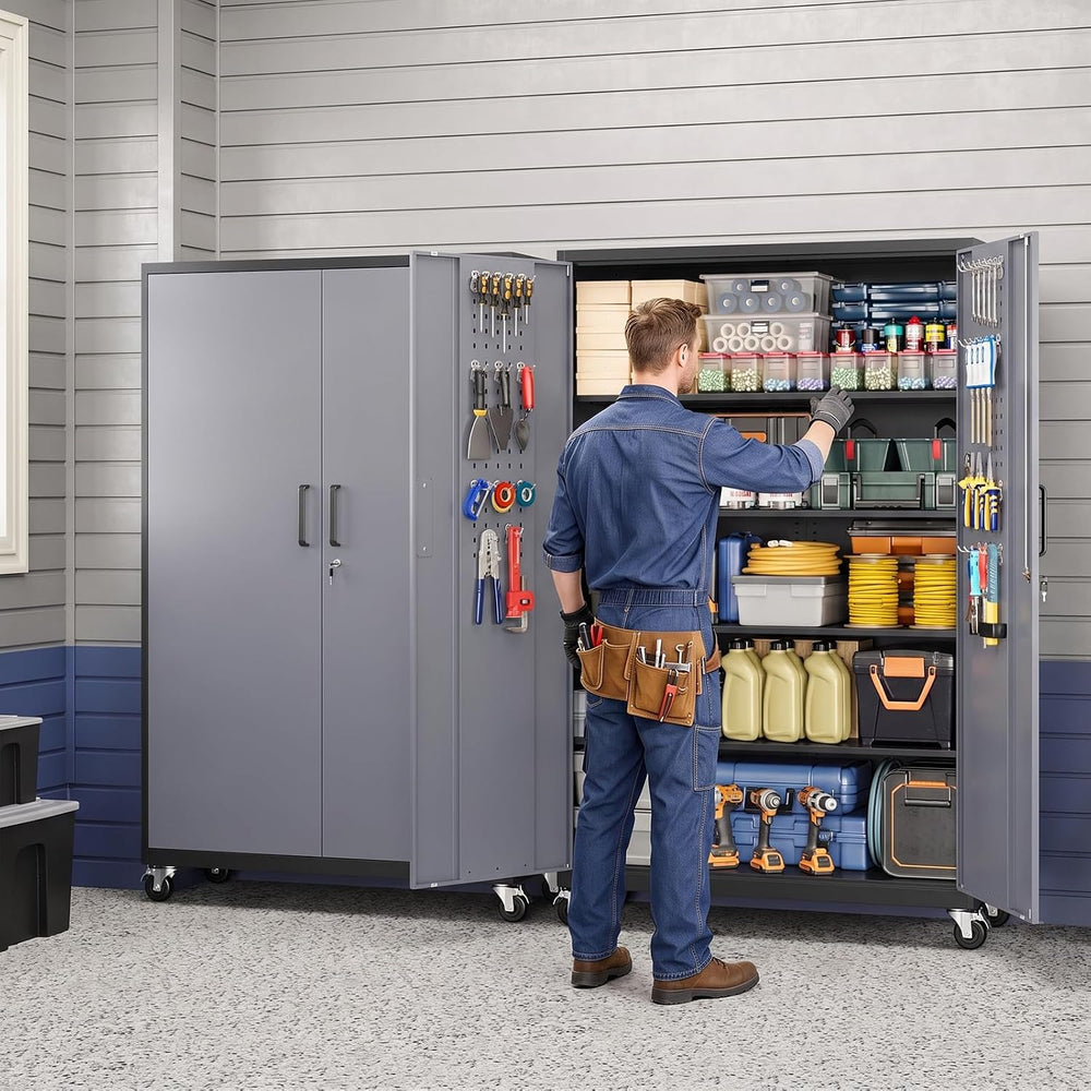 Yizosh Wide&Deep Metal Garage Storage Cabinet,71" Gray Black Tools C...