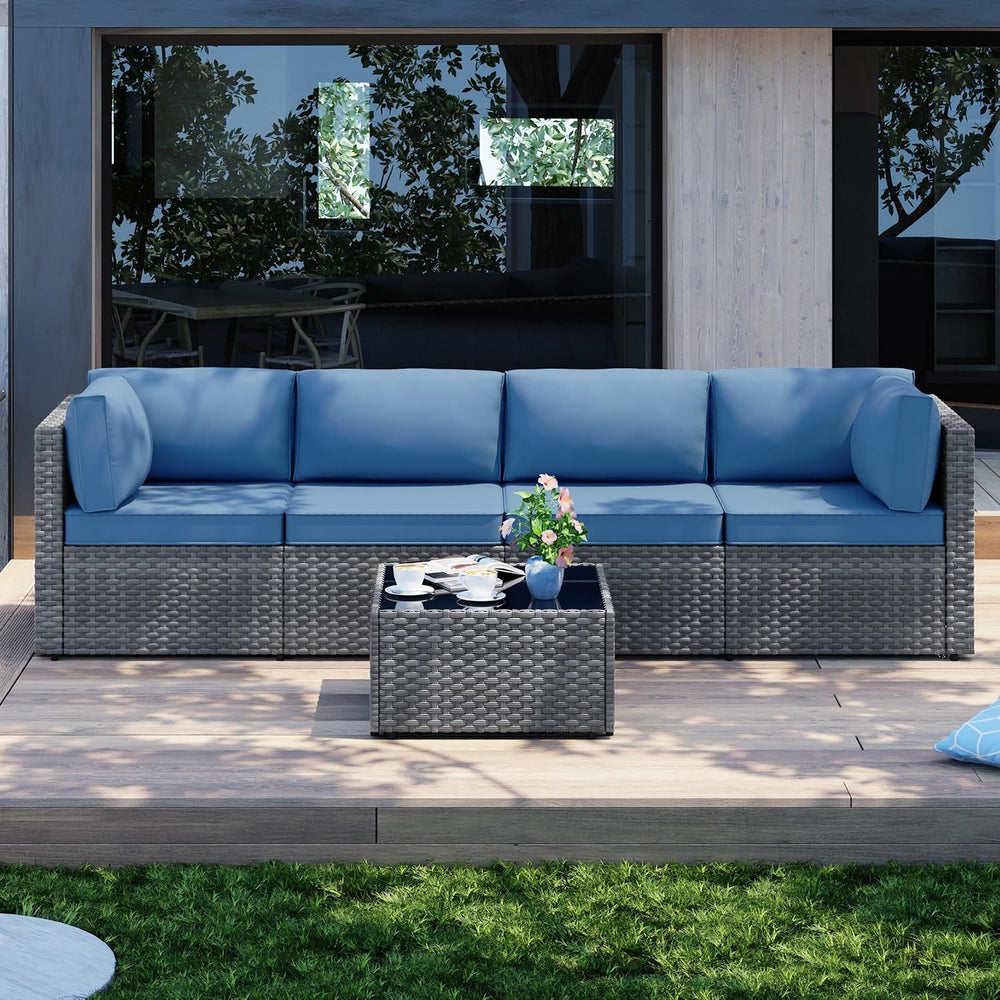 Patio Furniture Sets, 5 Piece Outdoor Sectional Sofas, Wicker Rattan Outdoor ...