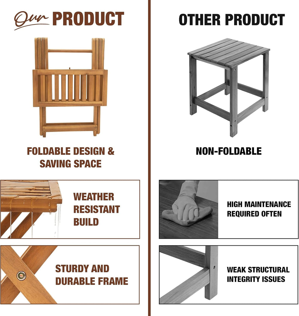 Folding Outdoor Patio & Camping Side Table, Acacia Wood, Golden Teak Finish