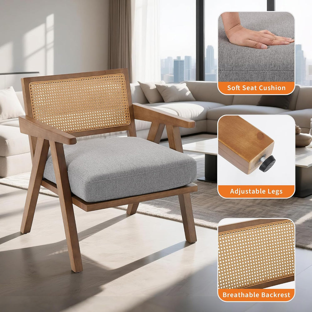 Mid Century Modern Accent Chair, Comfy Living Room Chairs with Sturdy Wood Le...