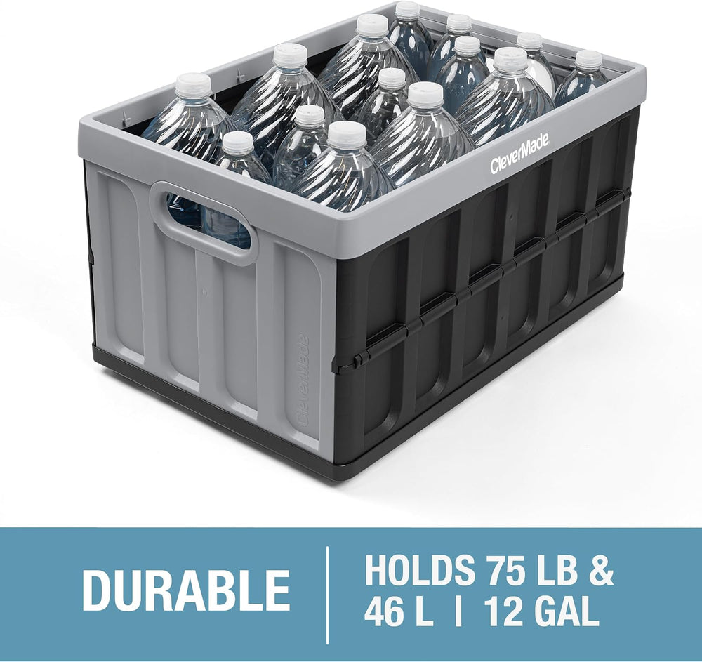 CleverMade Collapsible Storage Bins With Lids, 46L 3 Pack, 75 lb, Stone