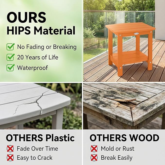 Y&M Outdoor Side Table, HIPS Adirondack Small Double Layer Table, Waterpr...