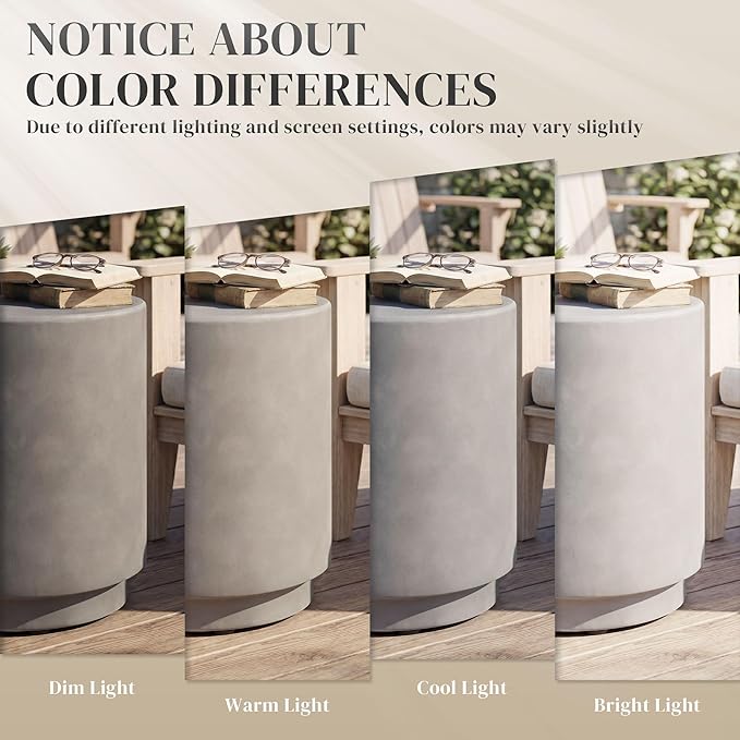 HOMCOM Outdoor Side Table, Round Small End Table with Concrete Finish for Ind...