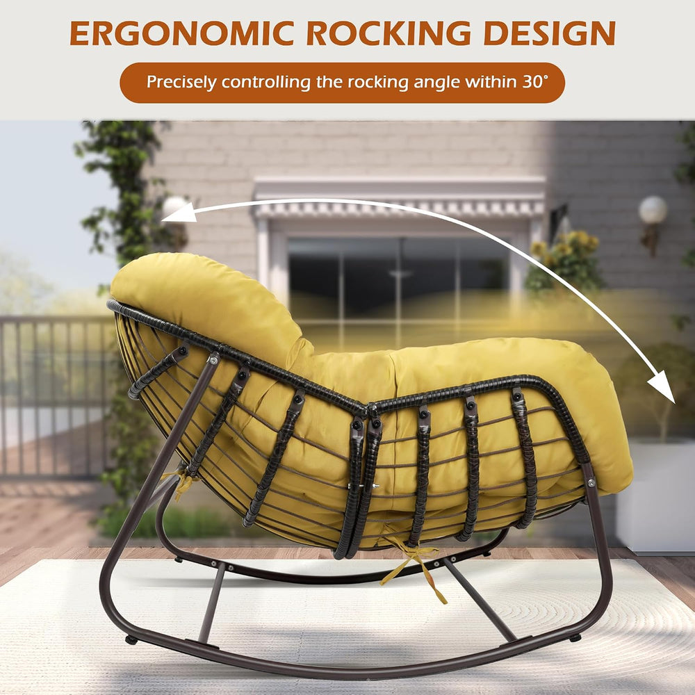 Papasan Rocking Chair Indoor & Outdoor, Oversized Egg-Shaped Papasan Rock...