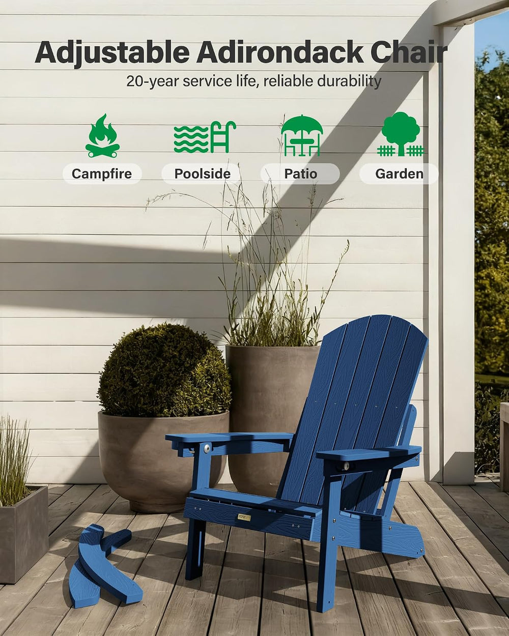 YEFU Adirondack Rocking Chairs Set of 4, with Footrest, 5-Level Adjustable
