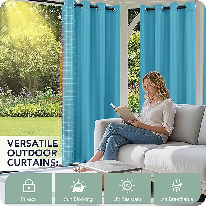 Outdoor Curtains for Patio Waterproof 6 Panels - Windproof, Privacy, Weatherp...
