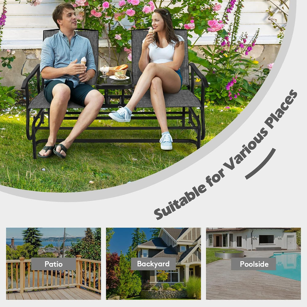 S AFSTAR 2-Person Outdoor Glider, Patio Glider Bench Chairs with Center Tempe...