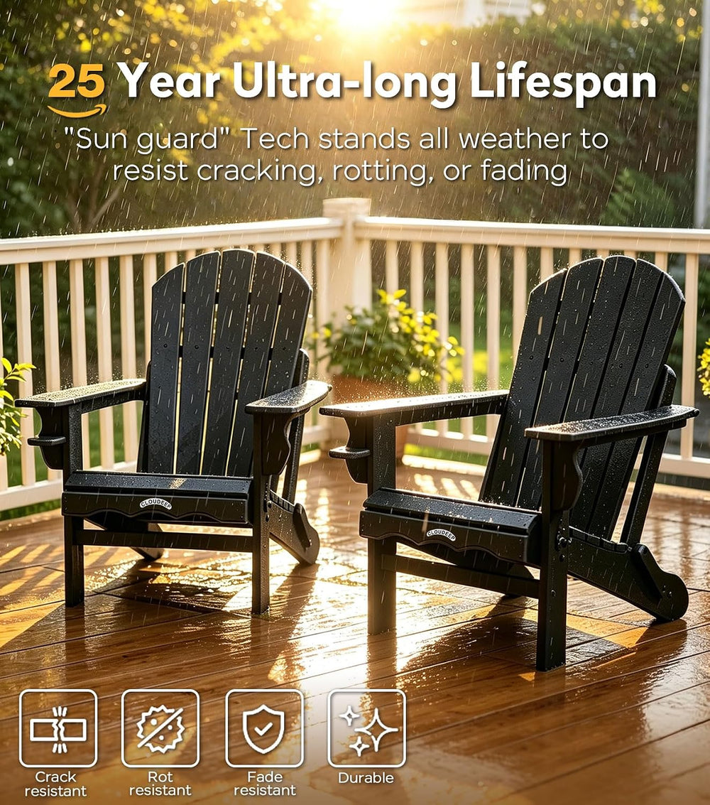 Folding Adirondack Chair, 25 Year Fade Proof Outdoor Patio Chairs