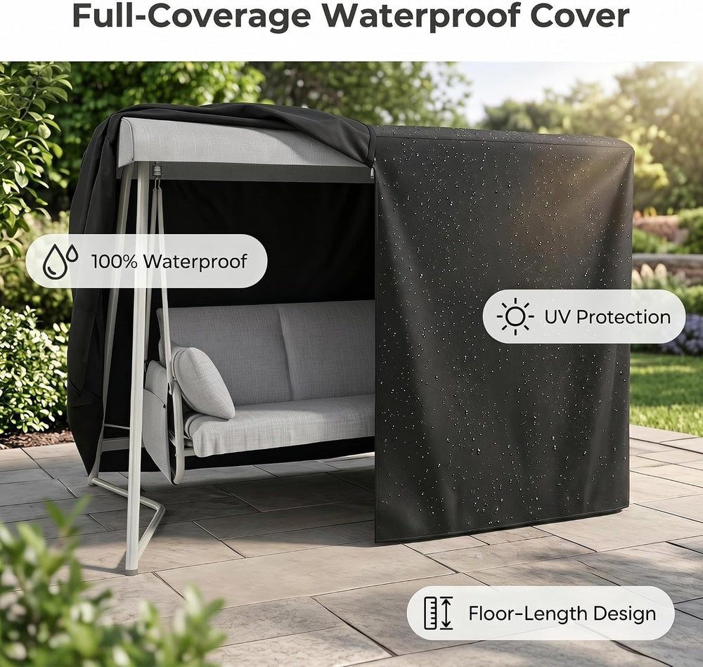 3-4 Person Oversized Outdoor Porch Swing with Adjustable Backrest Canopy,2-in...