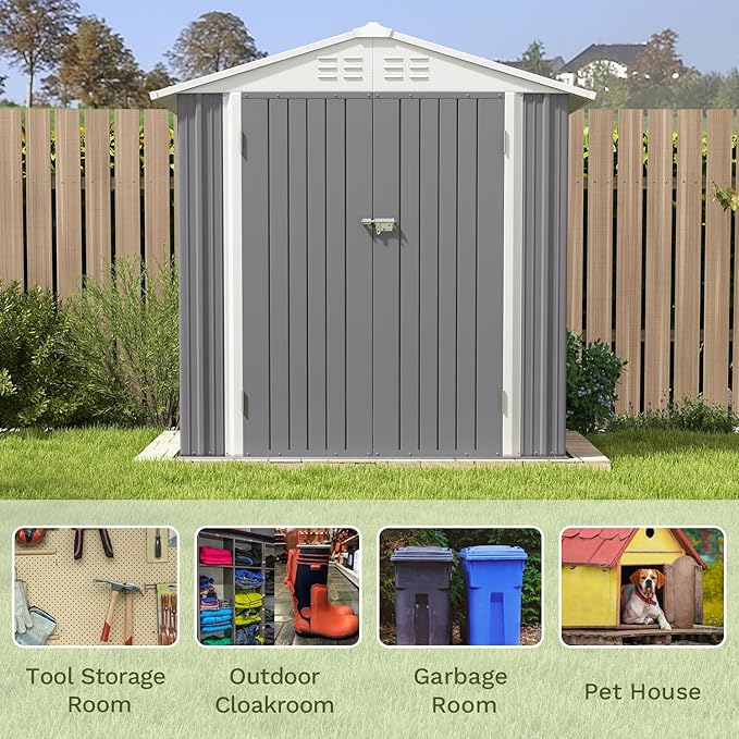 Patiowell 6x4 FT Outdoor Storage Shed, Water-Resistance Metal Outdoor Sheds w...