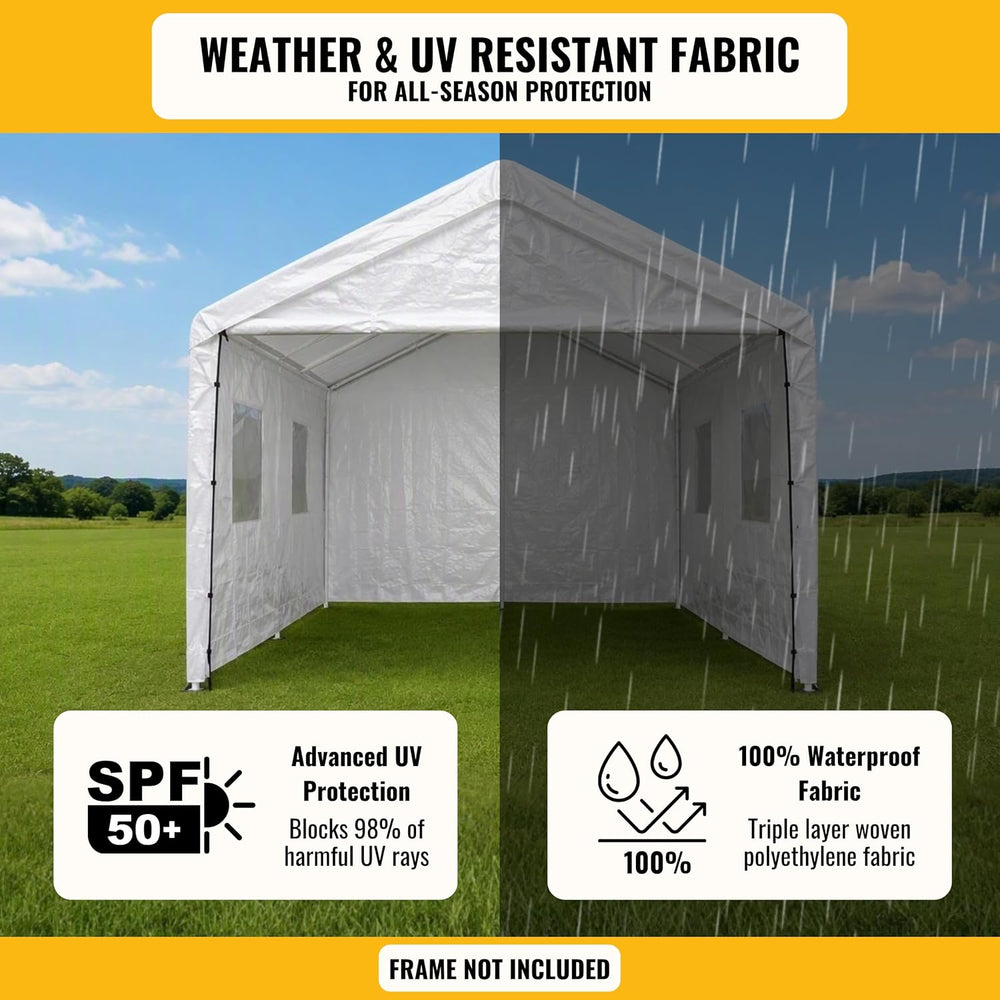 10x20 ft Carport Replacement Canopy Cover with Enclosure Kit - Heavy-Duty Wat...
