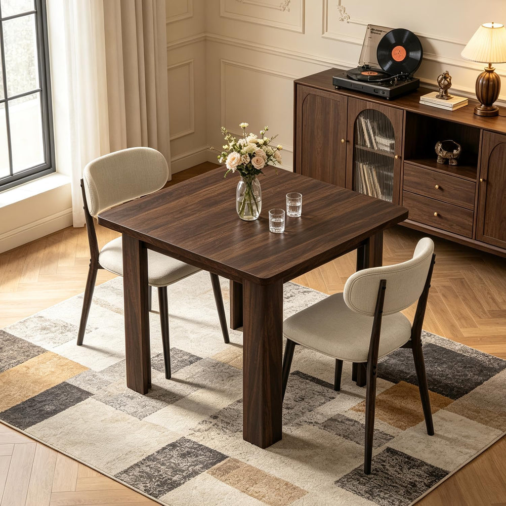 31.5" Square Dining Table Set for 2, with 2 Walnut Metal Legs Dining Chairs