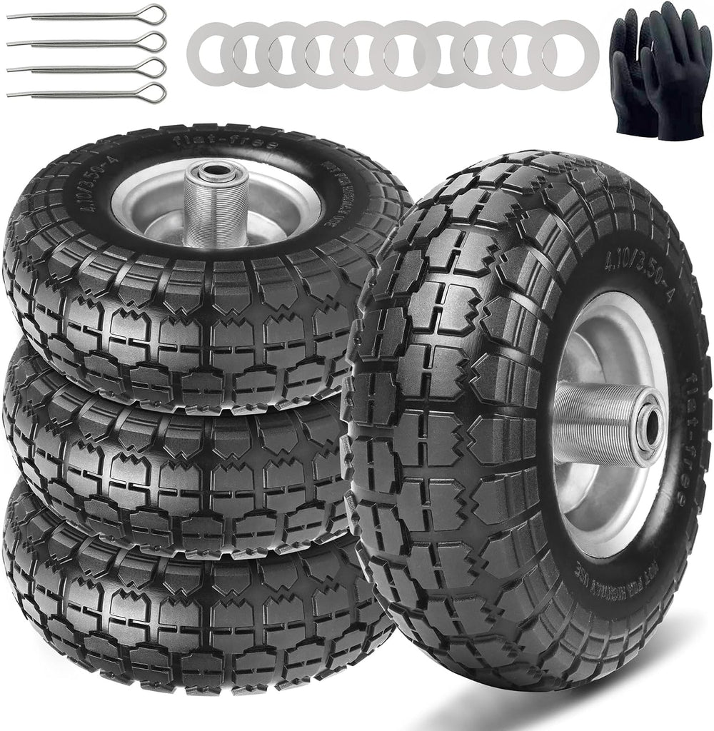 10" Solid Tires, 4.10/3.50-4 Tire and Wheel Flat Free, Gorilla Cart Tire...