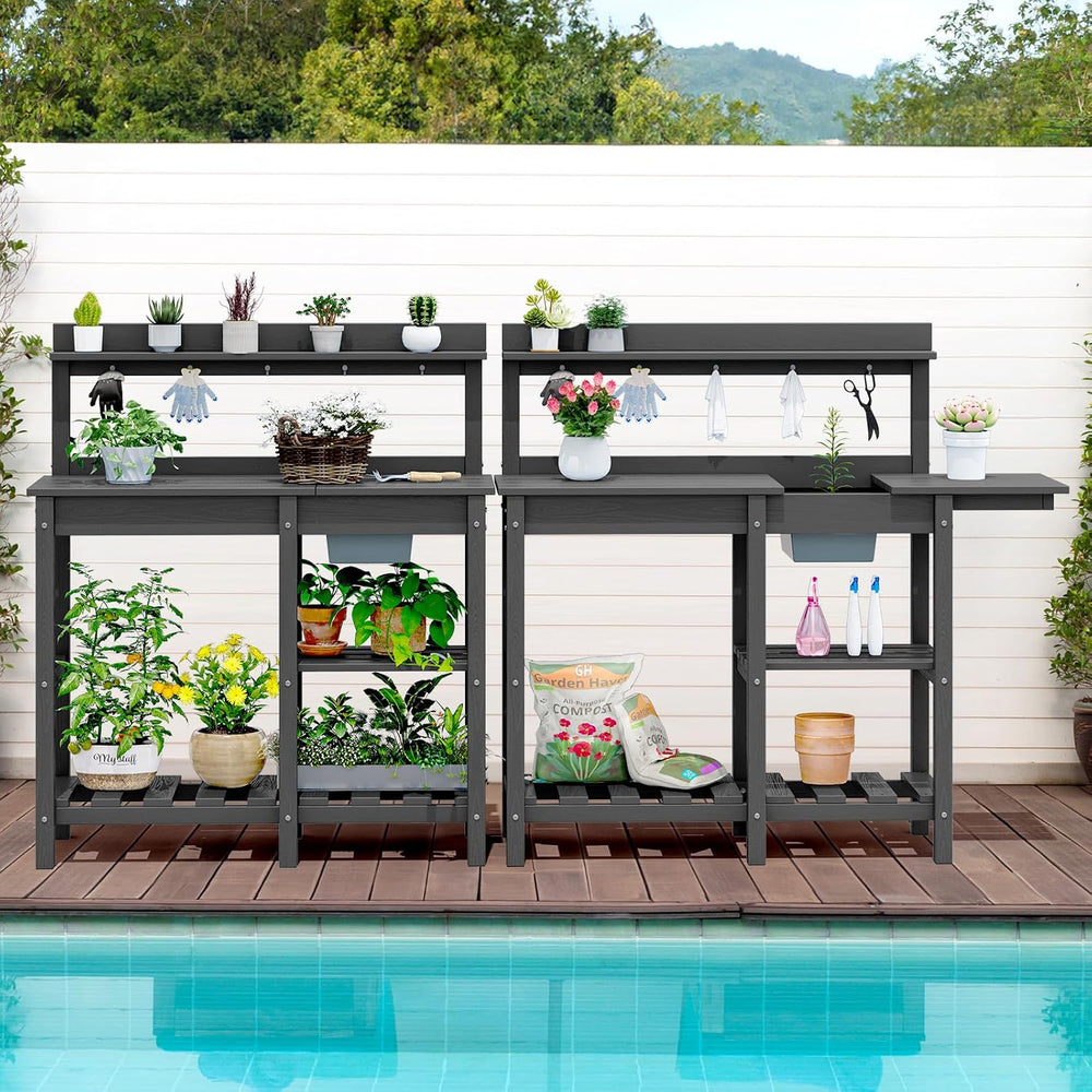 SERWALL Outdoor Potting Bench with Removable Sink,Gardening Table,Grey