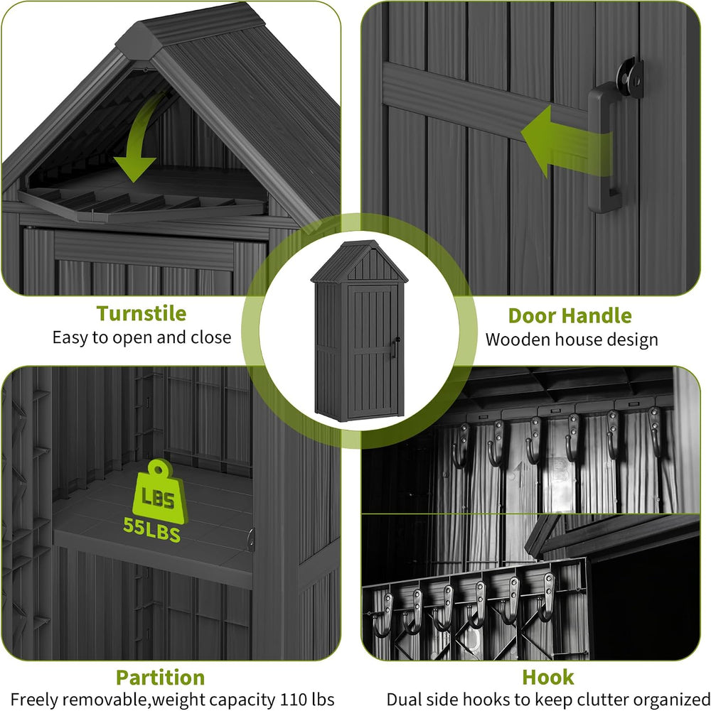 Outdoor Storage Shed, Waterproof Storage Cabinet with Ample Space, Sturdy Res...