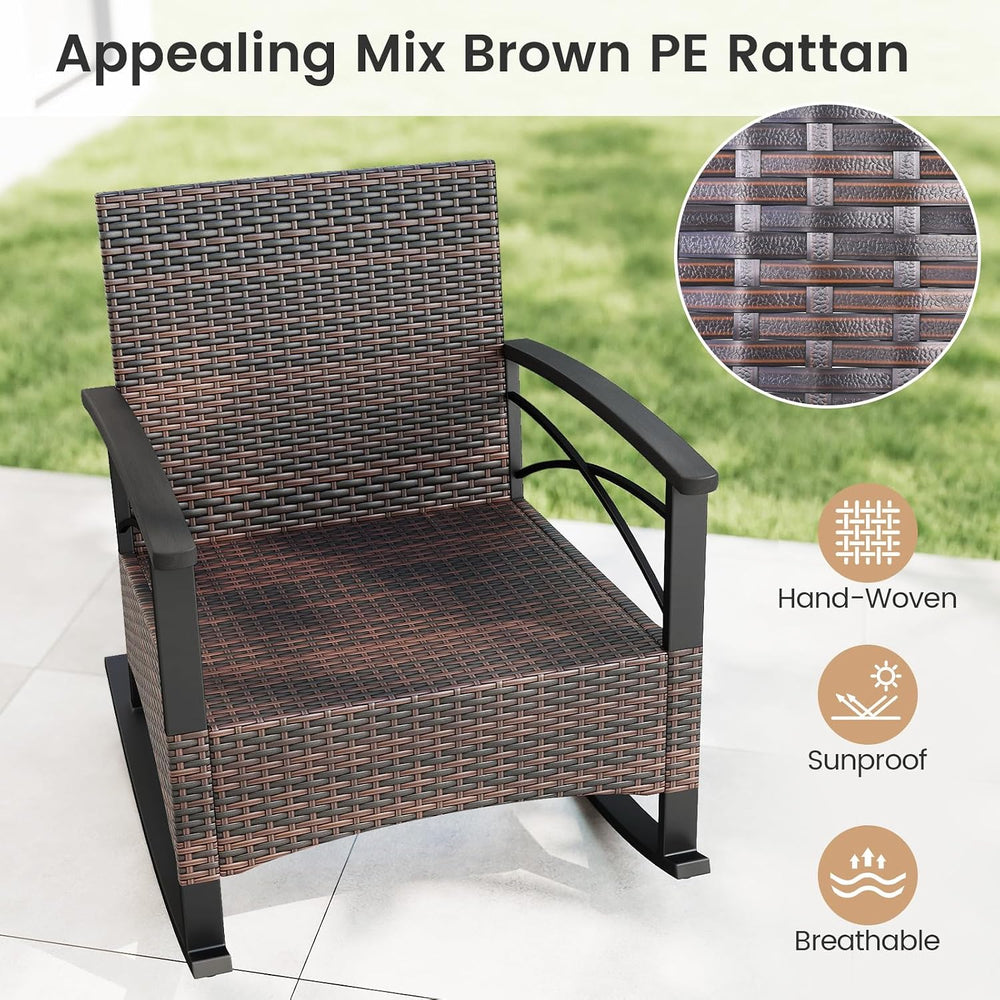 Tangkula 3 Pieces Wicker Outdoor Rocking Chairs Set
