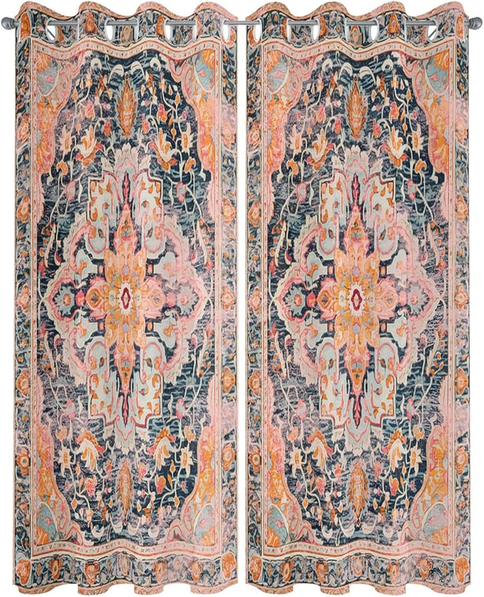 Rustic Boho Outdoor Curtains for Patio Waterproof, Grommet Privacy Curtain Dr...