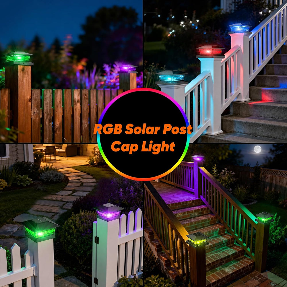 Solar Post Cap Lights Outdoor 8 RGB Solid Colors & Color Changing