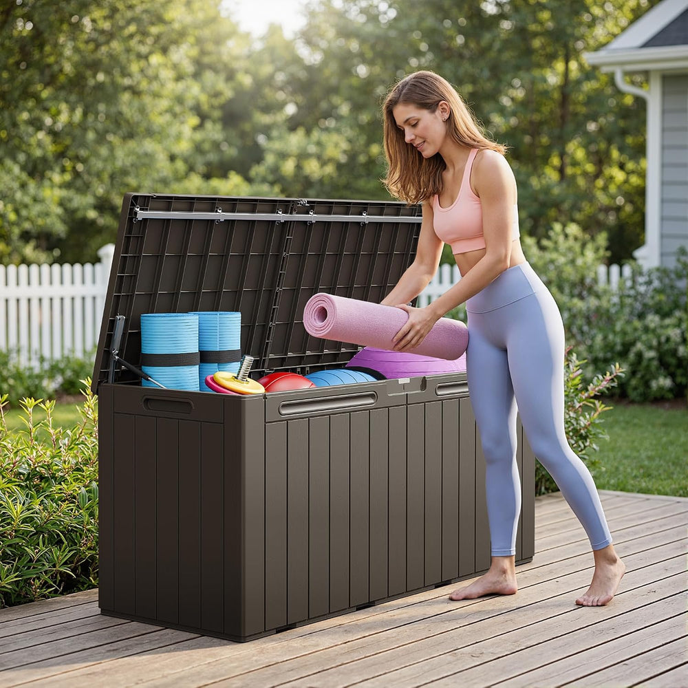 Greesum 110 Gallon Large Deck Box, Weatherproof Brown Resin Storage for Patio...