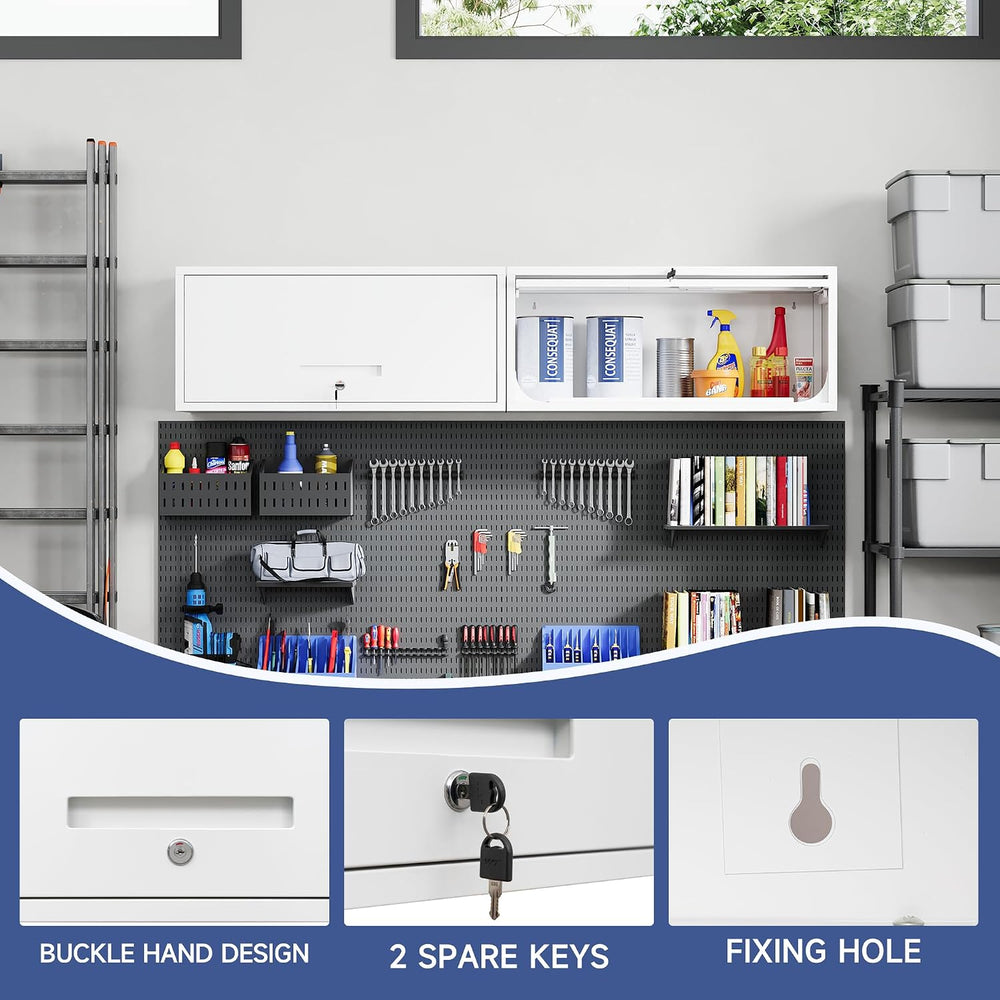 Metal Wall Storage Cabinet with Up-flip Door, Wall-Mounted Storage Cabinet fo...