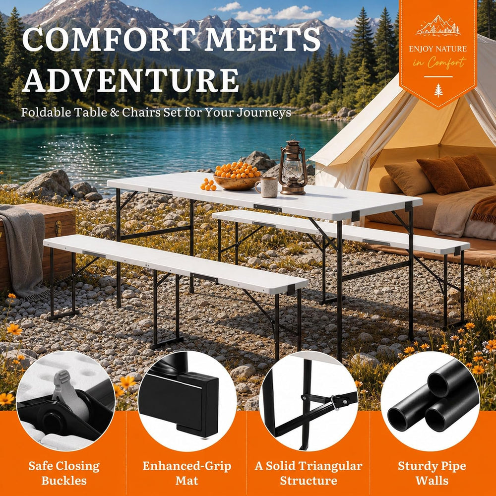 DWVO 6ft Folding Picnic Table with Benches, Portable Picnic Table Set