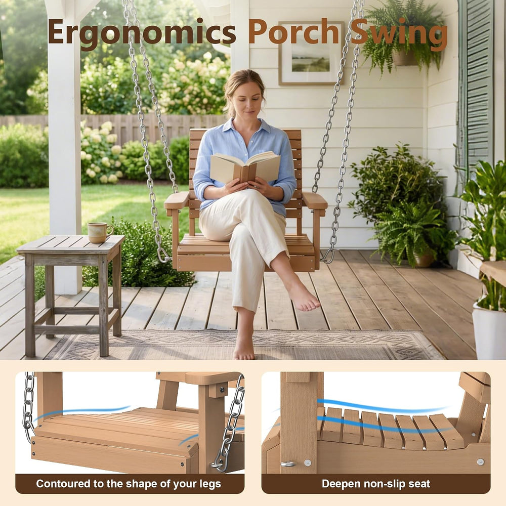 2.2FT HDPE Single Porch Swing, 360 LBS Porch Swing Chair, Teak