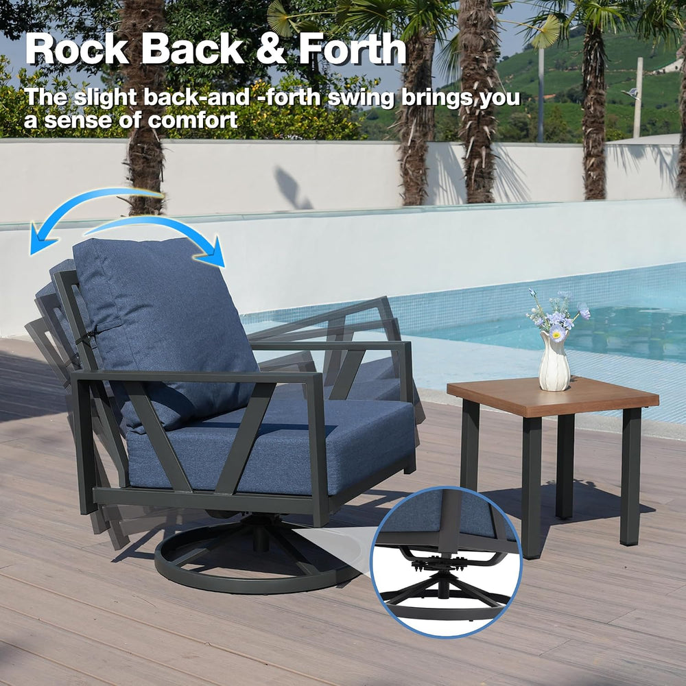 Patio Swivel Rocking Chairs Set of 2 with 6 Inch Cushion,Blue