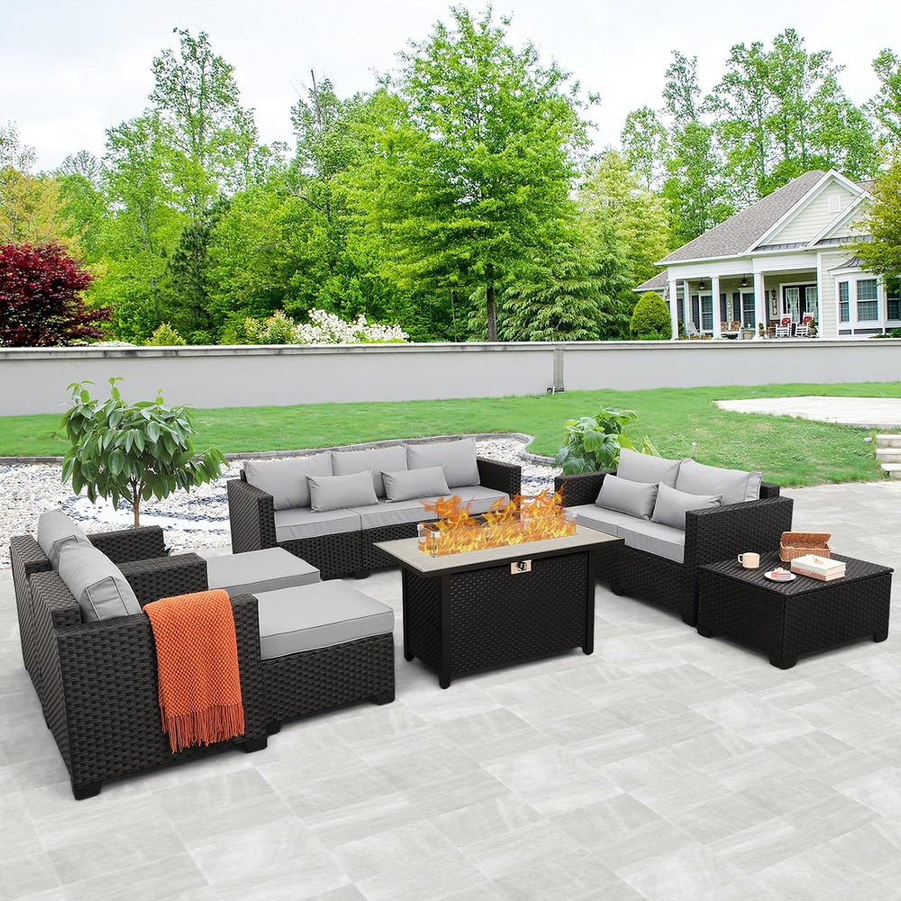 Rattaner 8 PCS Outdoor Furniture Sets 60000BTU 45-Inch Outdoor Propane Fire P...