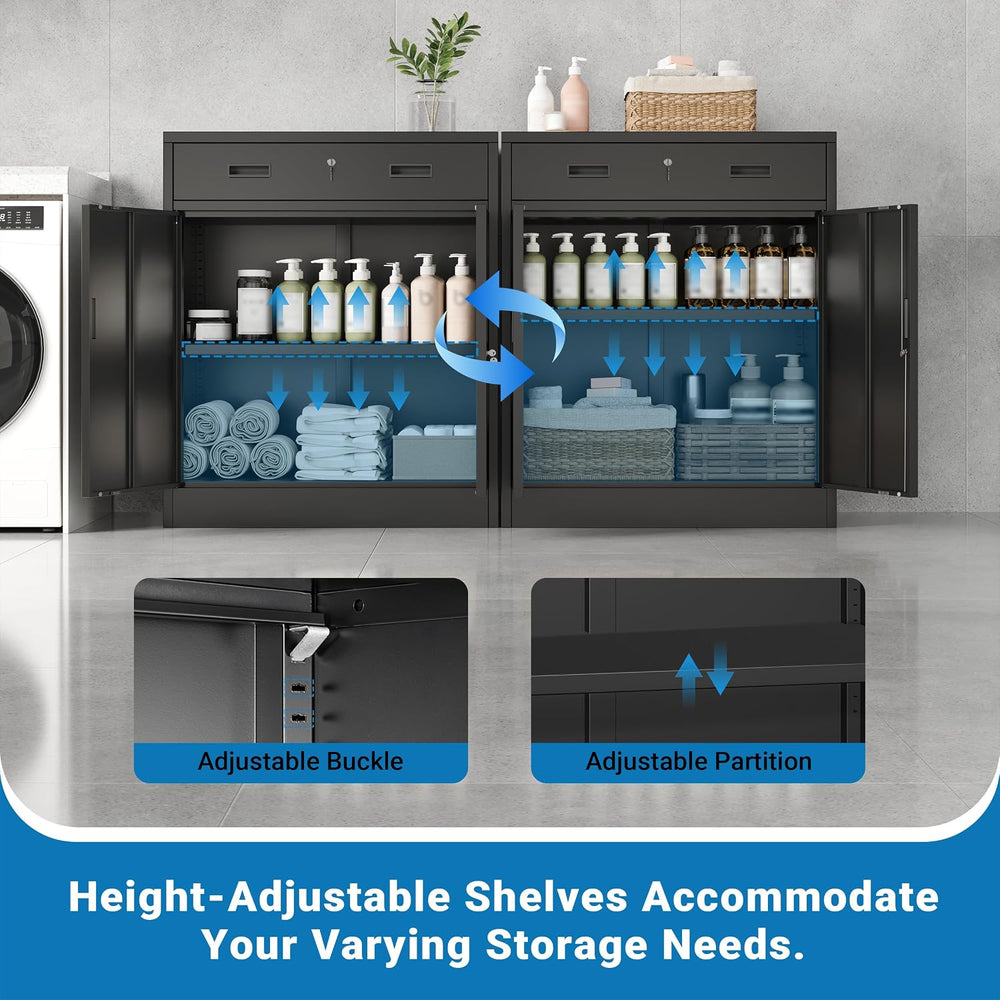 Metal Storage Cabinet, 36" Locking Cabinet with 1 Drawer & Shelves