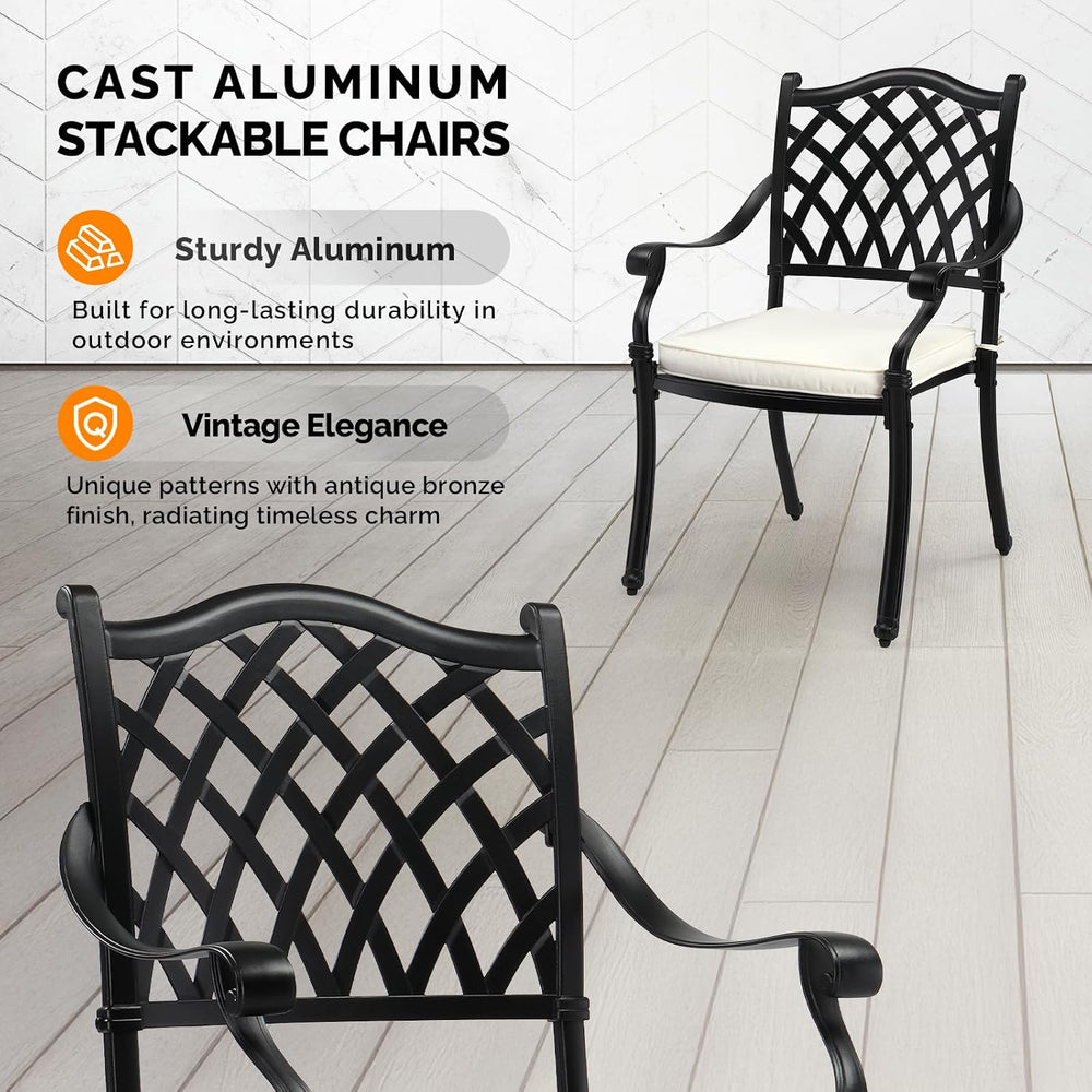 VINGLI Patio Chairs Set of 2 - Stackable Outdoor Cast Aluminum Dining Chairs ...