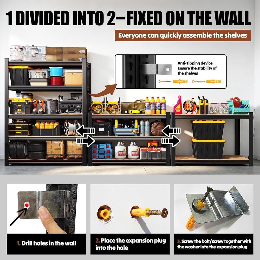 78''H Storage Shelves, Wood Garage Shelving,Adjustable Heavy Duty She...