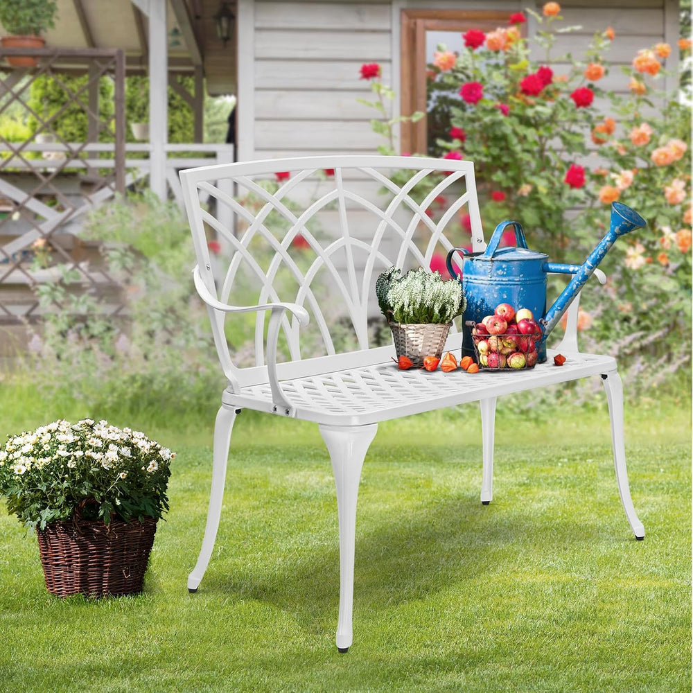 VINGLI 38" Outdoor Bench Cast Aluminium Garden Bench, Orchid Porch Bench...