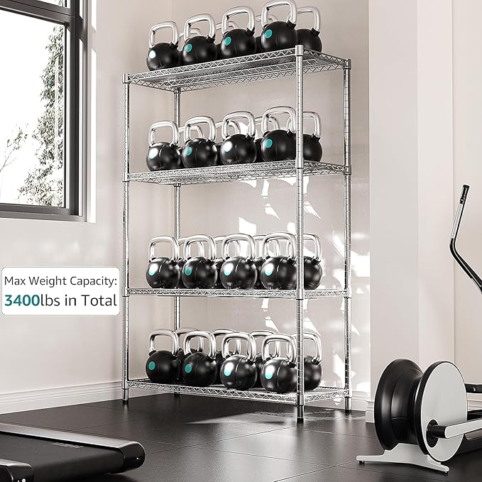 IZEUK 3400 LBS Garage Shelving Wide Storage Shelves 4 Tier Metal Shelves Heav...