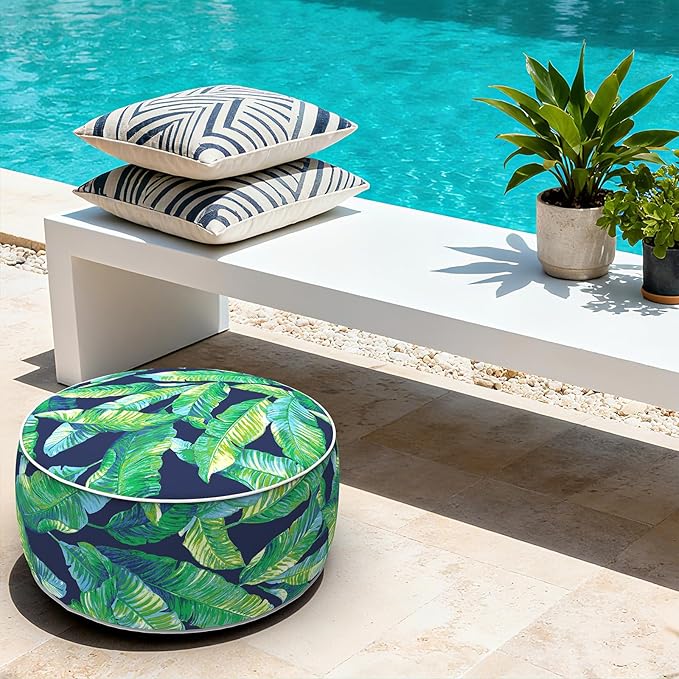 LVTXIII Indoor/Outdoor Inflatable Ottoman with Handle D21 x H9 Inch, Weather-...
