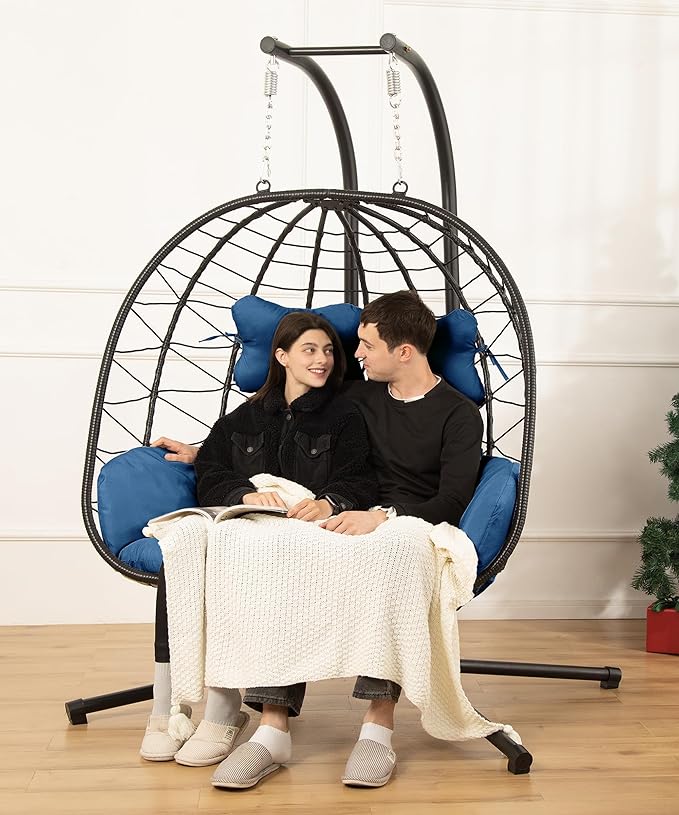 Double Egg Chair with Stand Hammock Swing Chair Foldable Hanging Loveseat, UV...