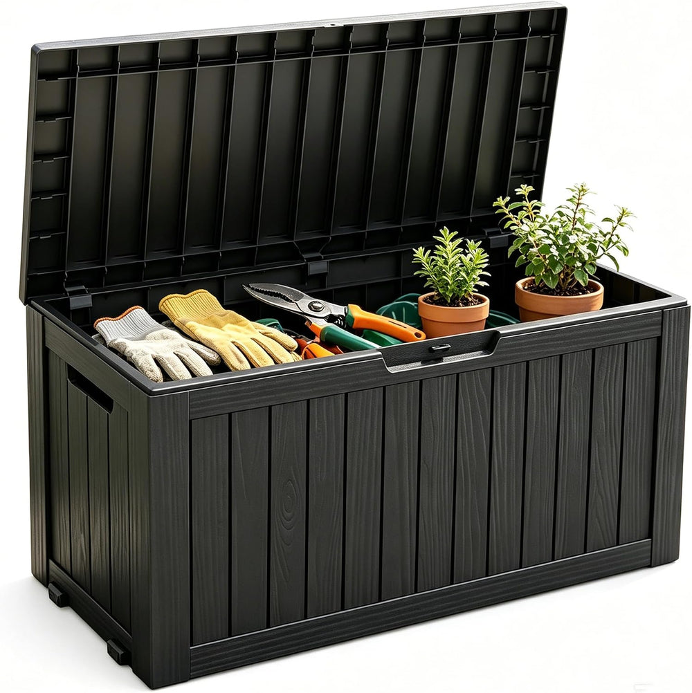 Fancyango 85 Gallon Large Outdoor Storage Deck Box Waterproof, Carbon Black