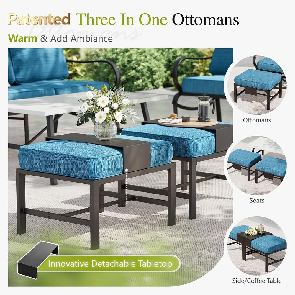 Sophia & William Patio Furniture Set with Fire Pit Table, Peacock Blue