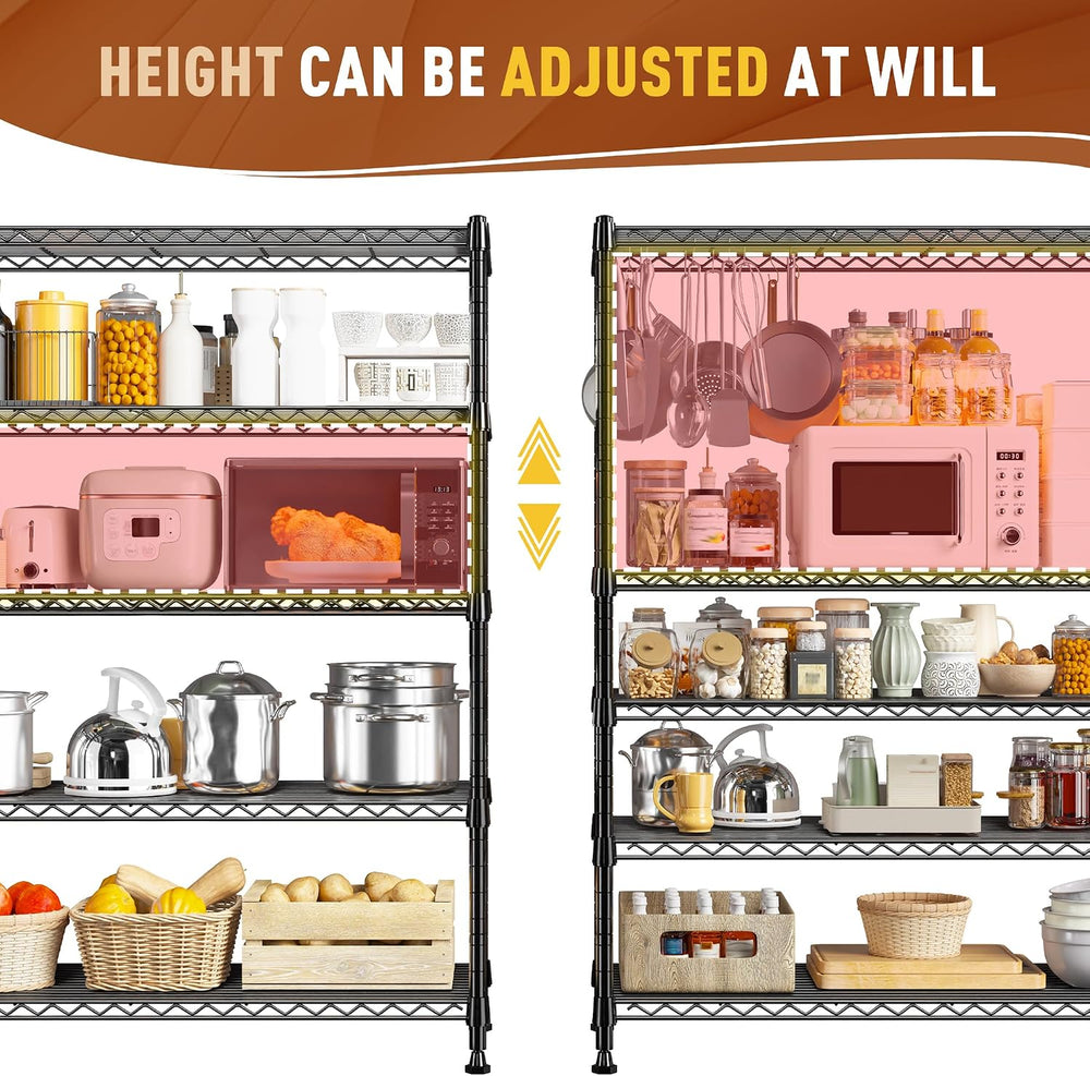 REIBII 63" H 5-Tier Heavy Duty Storage Shelves, 1020 lbs, 2-in-1 Adjustable
