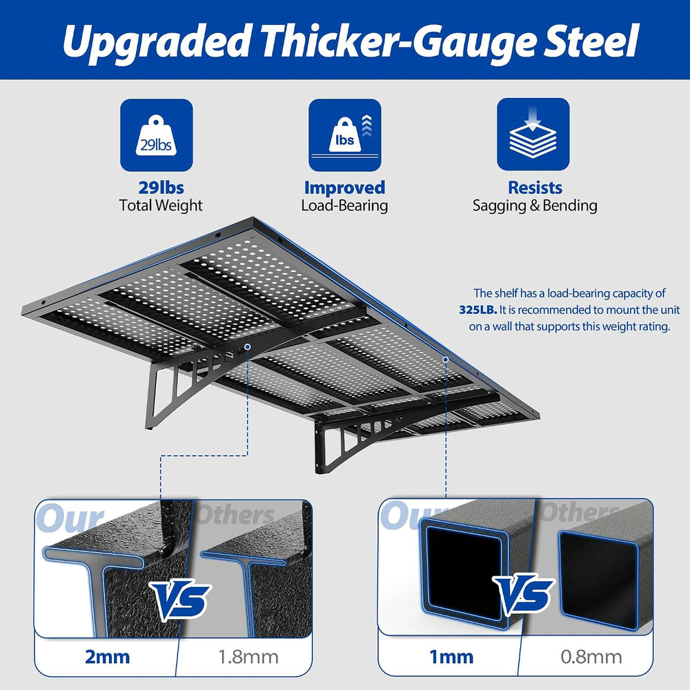 Avalution 2 Pack 1.64x4ft Garage Shelving Wall Mounted with Hooks,650lbs