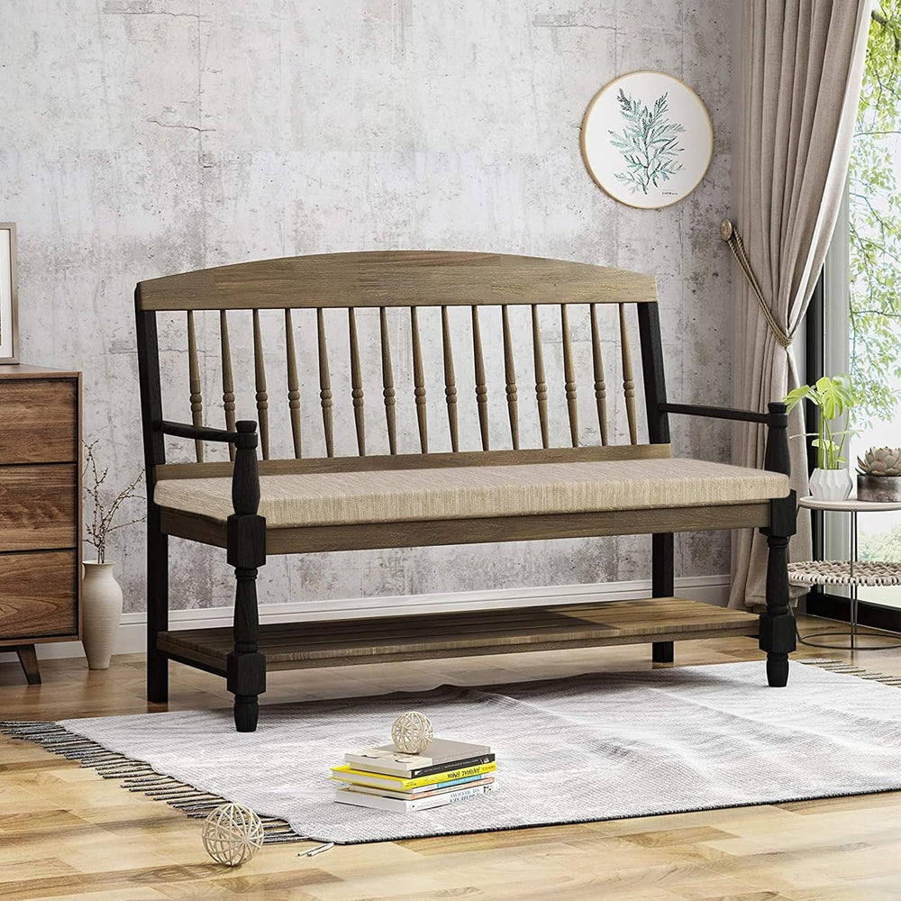 baibu 48 Inch Classic Solid Color Bench Cushion with Ties, Non-Slip Indoor Ou...