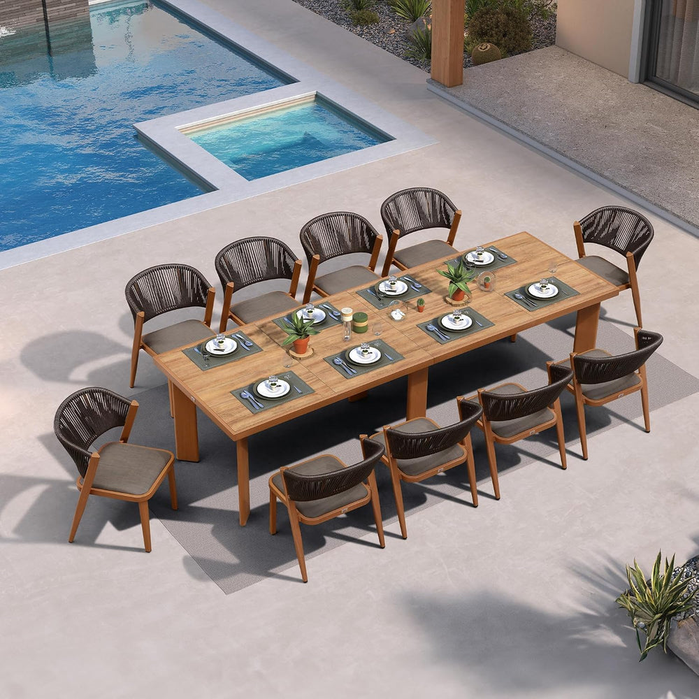 PURPLE LEAF Outdoor Dining Set for 10 with HPL Table and Chairs Deep Teak