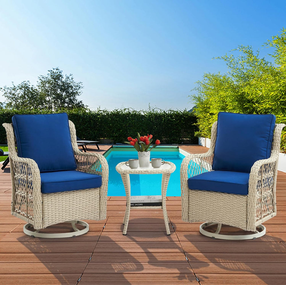 GAOMON 3 Piece Outdoor Patio Set, Wicker Rocking Bistro Set with 2 Swivel Cha...