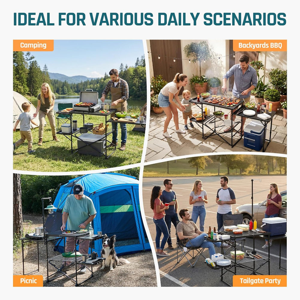 DMH OUTDOORS Folding Camping Kitchen Station Portable Outdoor Grill Table