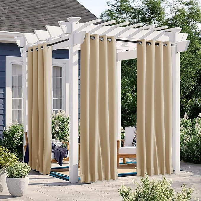NICETOWN 2 Panels Outdoor Patio Curtains Windproof & Waterproof, Top &amp...