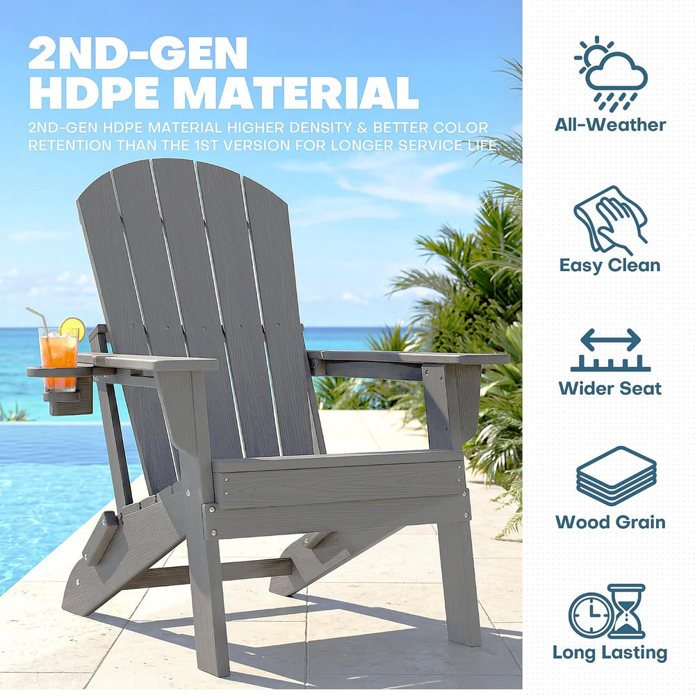 Adirondack Chair Set of 2 with Cup Holders&Table, Grey
