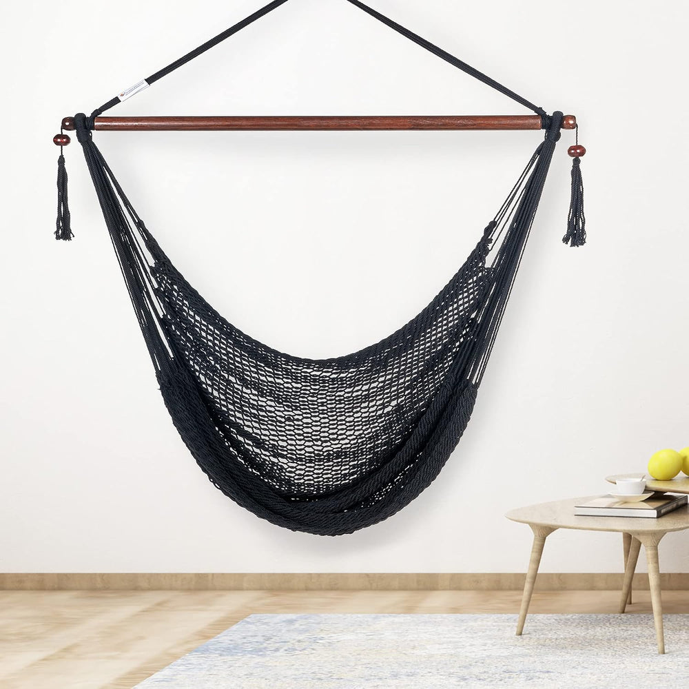 Caribbean Hammock Chair with Footrest - 40 inch - Soft-Spun Polyester - (Black)